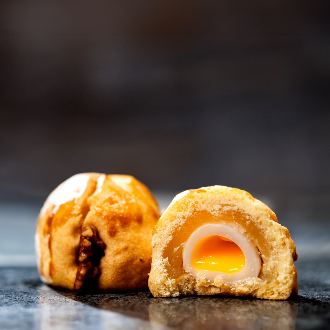 Walnut Moontart with Salted Egg Yolk Mochi
