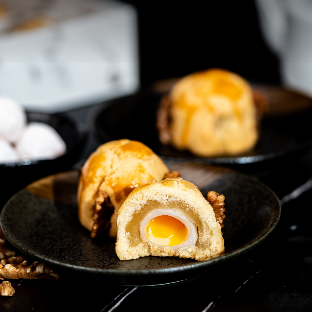 Walnut Moontart with Salted Egg Yolk Mochi