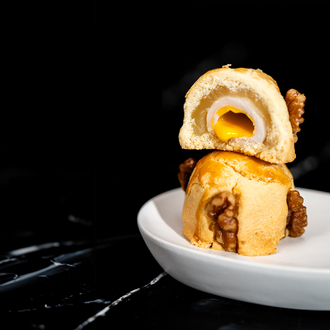 Walnut Moontart with Salted Egg Yolk Mochi