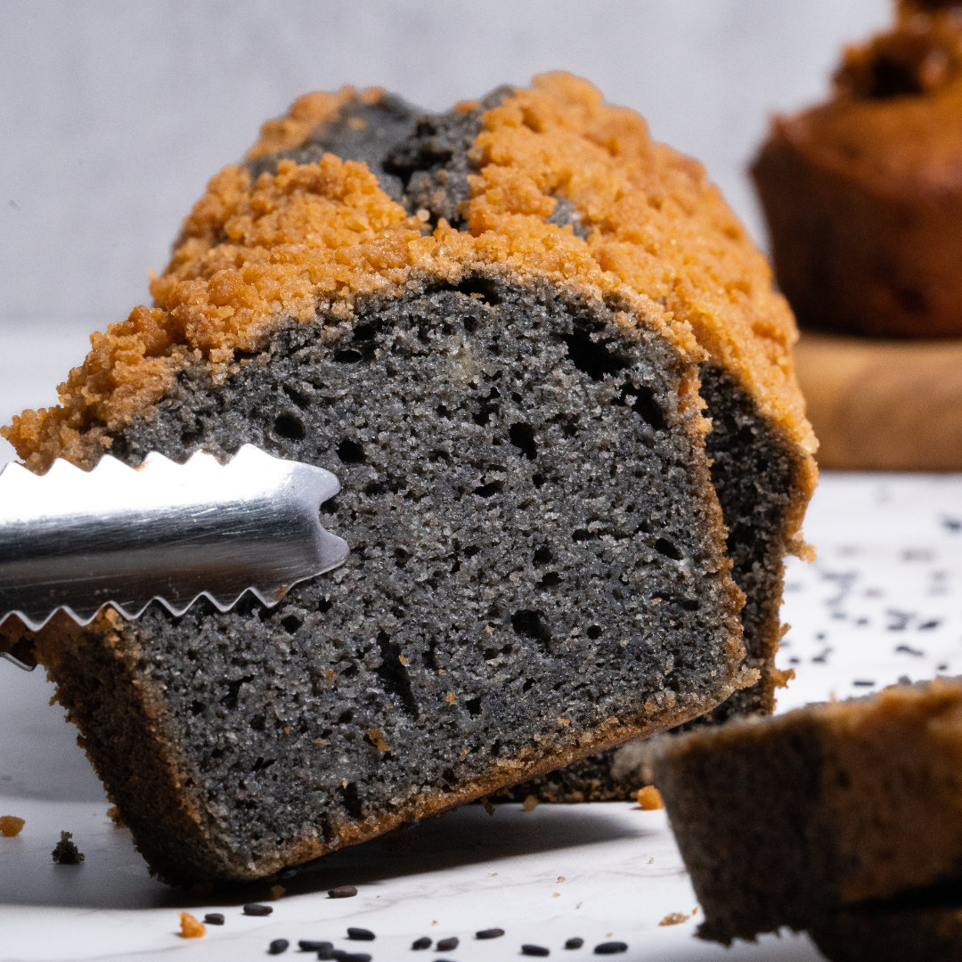 JAPANESE BLACK SESAME LOAF WITH KINAKO CRUMBLE