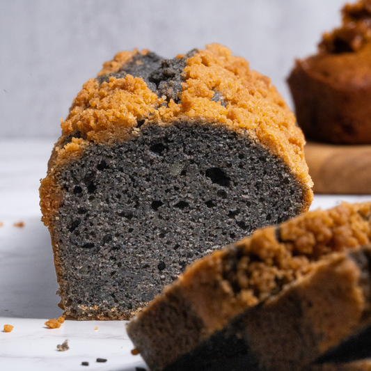 JAPANESE BLACK SESAME LOAF WITH KINAKO CRUMBLE