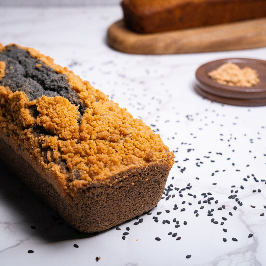 JAPANESE BLACK SESAME LOAF WITH KINAKO CRUMBLE