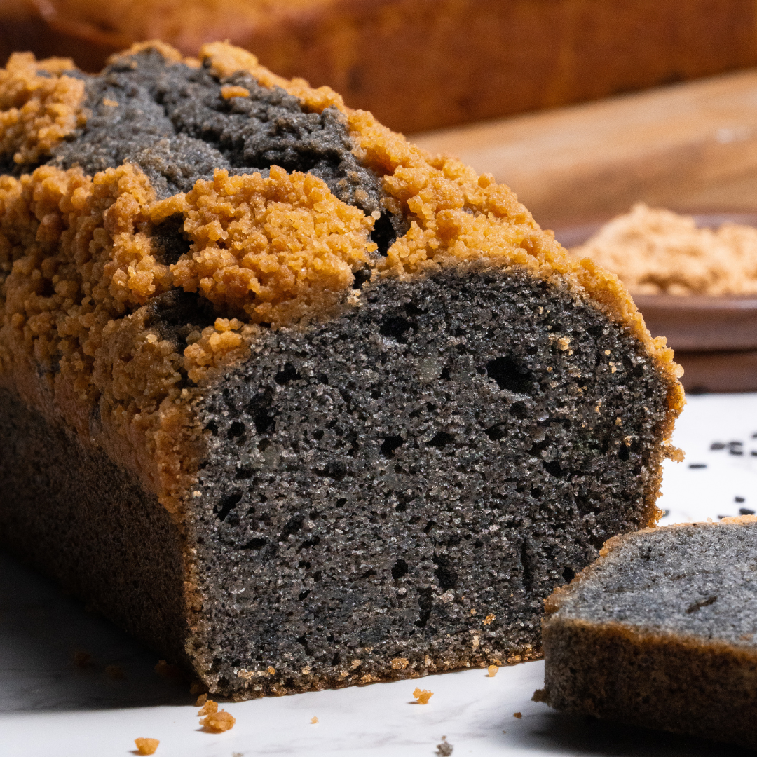 JAPANESE BLACK SESAME LOAF WITH KINAKO CRUMBLE
